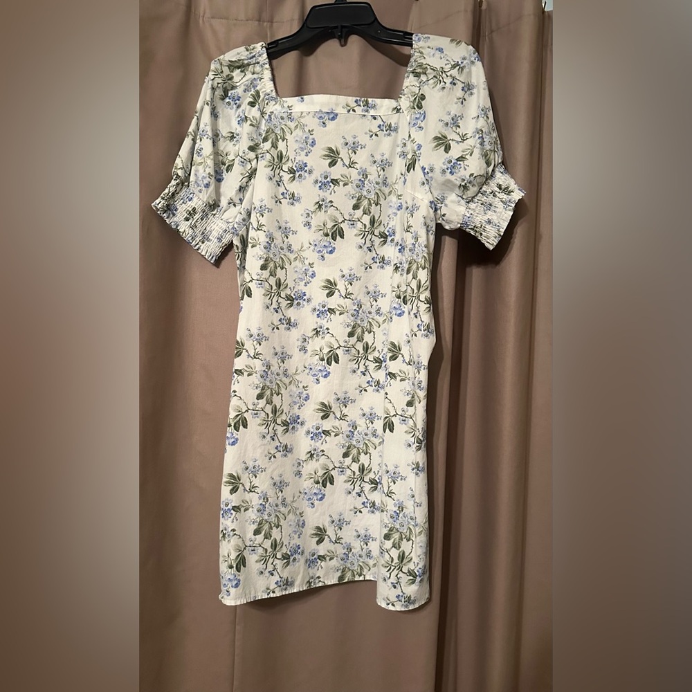 Crown & Ivy Blue and Green Floral Short Sleeve Dress - Cute for Easter